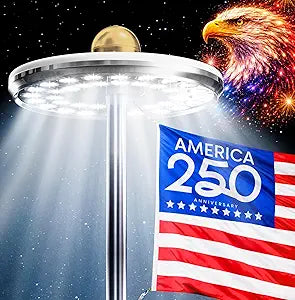 Deneve Deluxe Solar Powered Flagpole Lamp Dusk to Dawn 12+ Hours, 26 LED, 1300 Lumen Outdoor Lighting for American Flag, Garden Decor, House Decor, 100% Coverage Silver Model