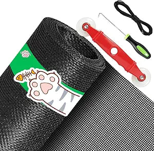 QWR Pet Proof Window Screen Replacement Kit, 48"x118" Durable High Hardness Screen Mesh Replacement Window Screens Repair Kit for Sliding Screen Door,Patio and Windows.(Folded Package with Tool Kit)