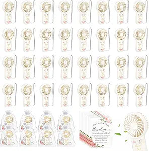Wedding Favors Bulk 36pcs Battery Fans for Guests, Mini Personal Handheld Fans for Wedding Baby Shower to Cool Guests Indoor Outdoor Summer Party (Battery Not Included) (36,Floral White