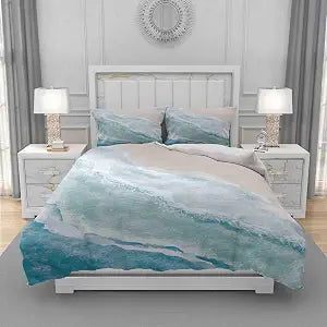 Duvet Cover Set Twin Size, Blue Sea Beach with Waves 3 Piece Bedding Duvet Set with Zipper Closure, Home Decor Microfiber Fabric Duvet Cover with 2 Pillow Shams for Bedroom