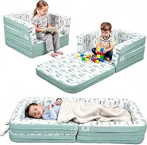 Toddler Travel Bed,Bunny-Shaped 3-in-1 Foldable Toddler Bed for Kids, Portable Toddler Cot with Washable Covers Soft Foam Raised Bumper for Naps,Lounger,and Little Sofa