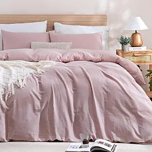 TOCOMOA 100% Muslin Cotton Duvet Cover Set, Pink, Queen