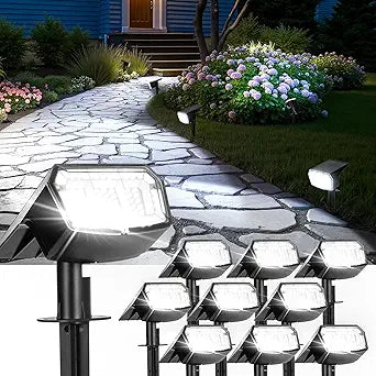 Solar Spot Lights Outdoor IP67 Waterproof 10 Pack, 63 LED 3 Modes Solar Landscape Spotlights for Yard Garden Pathway Wall House Garage (Cool White)