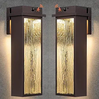 VenzBlomia Upgraded Dusk to Dawn LED Outside Lights, 2 Pack 16 Oil Rubbed Bronze Motion Sensor LED Outdoor Lanterns, Waterproof Brown Rustic Exterior Sconce Lamps Porch Lanterns with Rippled Glass