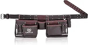 LAUTUS Oil Tanned Leather Tool Belt/Pouch/Bag, Carpenter, Construction, Framers, Handyman, Electrician - 100% LEATHER