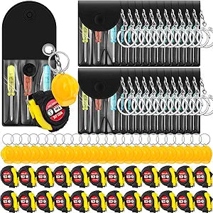 Jutom 72 Pcs Mini Tape Measure Screwdriver Construction Helmet Keychains Bulk for Men Party Favors Tool Birthday Party Gifts
