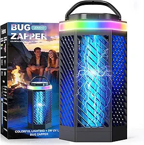 Bug Zapper Outdoor Indoor, Rechargeable Mosquito Zapper with 8000mAh Battery & LED Night Light, USB Charging Electric Fly Zapper, Portable Fly Trap Fly Killer for Patio, Backyard, Garden