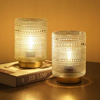 2 Pack Battery Operated Lamp with Timer,Small Decorative Table Lamps,Clear