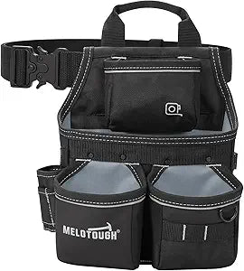 MELOTOUGH Professional Tool Belt Pouch,Small Tool Pouch with Belt,Design Multi-Functional Pockets for Electrician/Carpenter/Construction, Waist Fits 32-50 Inches