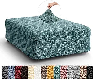 PAULATO BY GA.I.CO. Stretch Ottoman Slipcover 1-Piece Bi-Elastic Foot Stool Cover for Square or Rectangle Pouf Furniture Protector Machine Washable Teal (1. Large)