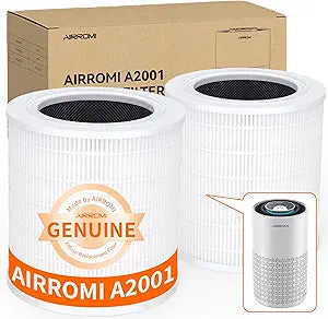 AIRROMI A2001 HEPA Air Purifier Replacement Filter, 3-In-1 Original Filter, Remove 99.97% of 0.3 Micron Particle 2 Pack White Activated Carbon