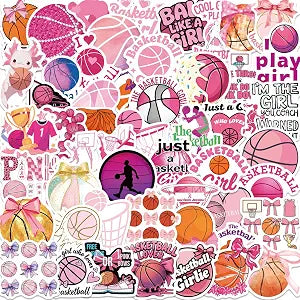 50Pcs Pink Basketball Stickers for Women - Vinyl Waterproof Decals for Water Bottles & Laptops | Cute Sport Gifts for Female Athletes, Girls, Teens & Basketball Players