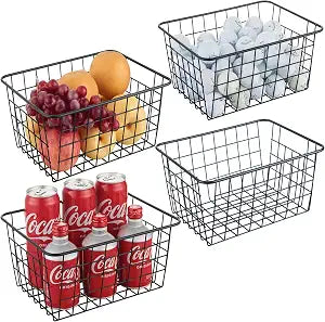JUNCHU CHERRY Wire Kitchen Storage Basket 4 Packs,Perfect Pantry Organization Accessories Basket,Laundry Baskets,Countertop Organization,Suitable for Kitchen,Bathroom,Bedroom,Tabletop,Stackable,Black