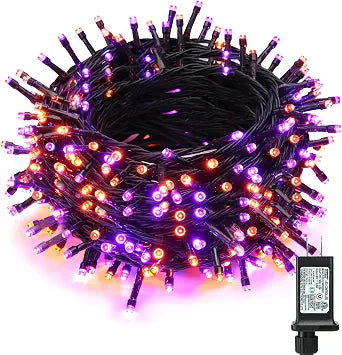 ODEETRONIC Purple & Orange Outdoor Halloween String Lights, 164 ft, 500 LED