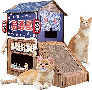 Cardboard Cat House for Indoor Cats,Cat Bed with Cat Toys,Cat Tunnel with Cat Scratching Posts,Large Cat Houses & Condos,Suitable for Kitty of All Weights(29.5inx28.5inx18in)