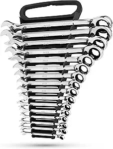 Jaeger 16pc MM/Metric Reversible Ratcheting Combination Wrench Set With Lock-In Rack - REVERSIBLE MASTER SET With Ratchet Speed Wrenches And A Lock-In Rack Case
