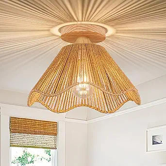 D12.5 Inch Boho Light Fixtures Ceiling Mount Boho Rattan Ceiling Light Flush Mount Mini Chandelier Bedroom Hallway Entryway Bathroom Nursery
