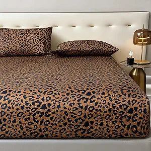 mixinni 100% Soft Microfiber Leopard Pattern Fitted Sheet Bed Sheet 16" Deep Pocket Queen Size-1 Fitted Sheet