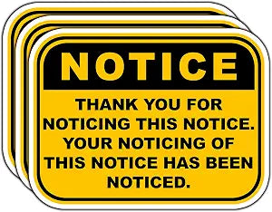 (3Pcs) Thank You for Noticing This Notice Sticker Funny Notice Sarcastic Stickers Humorous Decorate Waterproof Vinyl Decal for Car Laptop Water Bottle Tumbler Phone Case Notebook Size 3x2.3 Inches
