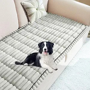 U-NICE HOME Fuzzy Couch Cover Washable Non-Slip Pet Friendly Furniture Protector for 3 Cushion Couch Sofa, Light Grey, 27.6''x70''