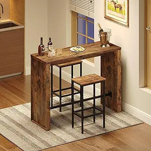 MAHANCRIS Bar Table, 35.4" Counter Height Pub Table, Industrial Rectangular Hightop Table, Kitchen Dining Bar Height Tables with Footrest, for Narrow Space, Rustic Brown and Black Only TableBTHR1901