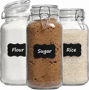 78oz Large Square Airtight Glass Jars with Lids, Wide Mouth Food Storage Canisters, Hold 4lb Sugar or 5lb Rice, Heavy Duty Pantry Containers for Flour, Coffee, Bulk Storage