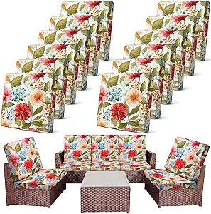 Newwiee 12 Pcs Patio Stretch Outdoor Cushion Covers Sofa Couch Cover Replacement Couch Slipcover Sofa Seat Chair Porch Patio Furniture Protector, Flexibility Washable(Pastel Series,Garden Floral)