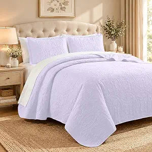 Poboton Quilt Set King Size,Lavender Lightweight Bedspread with Modern