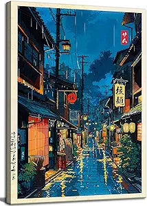 Tokyo Tea House Canvas Wall Art Japanese City Street Coffee Decor painting Pictures Ukiyo-e Illustration Anime Posters Prints for living room Bathroom Bedroom Office Hallway Home Decoration