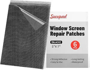 Secopad 6 PCS Screen Patch Tape, 5" X 7" Window Screen Repair Kit, Black