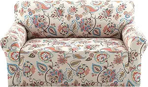 H.VERSAILTEX Floral Pattern Sofa Covers for 2 Cushion Couch Printed Loveseat Covers High Stretch 2 Seater Sofa Cover Super Soft Couch Cover for Dogs Washable(Sun-Kissed Floral,Loveseat)