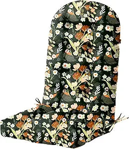 DANGHOOGY Outdoor/Indoor Adirondack Chair Cushion, Waterproof Outdoor Rocking Chair Cushion with Ties, Tufted Replacement Seat Cushions for Outdoor Furniture, Black Flower