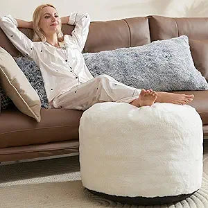 Pouf Ottoman Foot Rest 26"x18" Footstools and Ottomans Small with Filling Cream Small Beige Ottoman Foot Rest Ivory Poofy Ottom Stool Soft Poofs/Ottomans Furniture Living Room Ottom Footstool