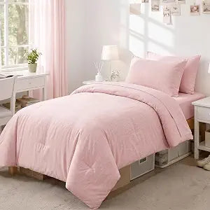 DECMAY Pink Twin Comforter Set with Sheets Bed in a Bag for Girls 5 Piece
