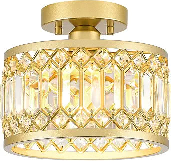 YURNYQ Gold Crystal Ceiling Light Fixture, 1-Light, 9.05 Inch