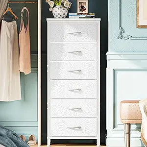 Huuger Tall Dresser for Bedroom, Stable 7 Drawer Dresser with Anti-Tip Device, PU Leather & Fabric Drawers, Tall Nightstand for Closet, Nursery, Storage Tower for College Dorm High Beds, White