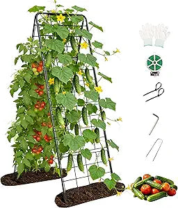 Garden Trellis for Cucumbers, 50 x 16 Inch Adjustable A-Frame Plant Support for Climbing Plants Outdoor, Vegetable, Flowers, Heavy Duty 1cm Metal Vegetable Trellis for Backyard, Raised Bed, Patio