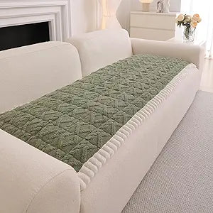 DREAMINGO Fuzzy Pet Couch Cover with Geometric Jacquard, Washable & Non-Slip Sofa Covers for 3 Cushion Couch, Plush Dog Bed Mat for Sofa Cushion Protector 27.6x82.7 Inch, Green