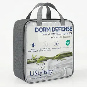 Dorm Defense Twin XL Mattress Protector - Waterproof Rayon from Bamboo Cover, 18" Deep Pocket, Quiet Breathable Bed Protector