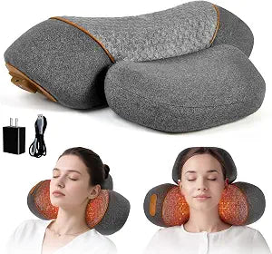3-in-1 Rechargeable Neck Massager Pillow with Heat, Vibration & Traction, Deep Tissue Pain Relief, Neck Hump Corrector & Cervical Support for Home Office Travel (Gray)