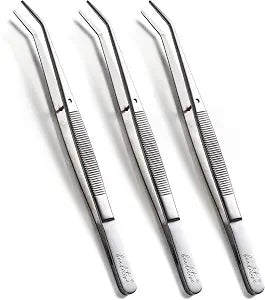 Beaditive 6-inch Sewing Machine Tweezers Set (3-PC) Serrated Bent Tips | Professional Grade, High Precision | Stainless Steel