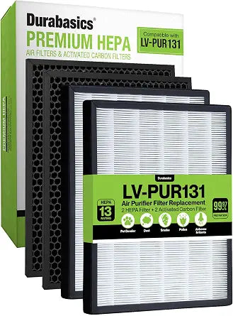 Durabasics Air Purifier Replacement Filter for Levoit Filter Replacement LV-PUR131, LV-PUR131S and LV-PUR131-RF | 2 Air Filters & 2 Activated Carbon Pre-Filters