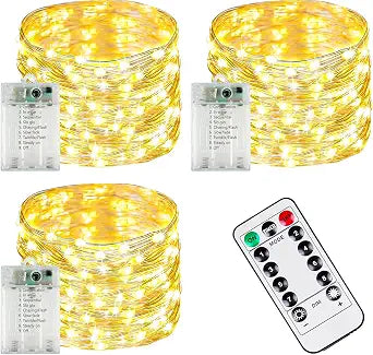 3 PK 78FT 240LED Fairy Lights Battery Operated with Timer Remote Warm White