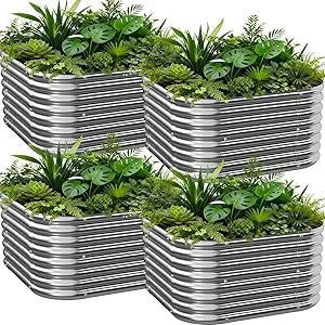 4 PCS Galvanized Raised Garden Bed Outdoor, Metal Garden Bed for Vegetables, Above Ground Garden Box for Flower, Steel Raised Beds for Gardening - 2FT