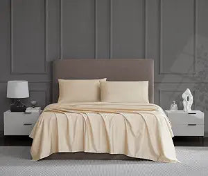 Linen Closet Luxury Sateen Queen Bed Sheets Set 1200 Thread Count - Beige