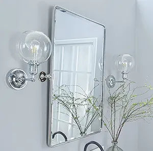 Farmhouse Pivot Rectangle Bathroom Mirror Chrome Metal Framed Tilting Beveled Vanity Mirrors for Wall, Overall 23.91 x 30 inches (Mirrror 20 x 30 inches)