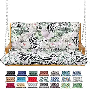 Porch Swing Cushion with Backrest,Waterproof Bench Cushion for Outdoor Furniture,2-3 Seater Replacement Thickened Swing Cushion with Ties,Patio,Outdoor,Backyard and Garden (Zebra Floral,47x40")