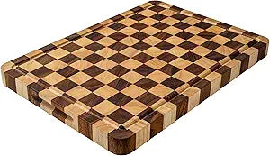 Wooden Cutting Boards for Kitchen, Checkeredboard Cutting Board 1.2" Thickened, Walnut Chopping Board with Juice Grooves & Handles, Double-sided Butcher Block with Gift Box, 17" x 12"