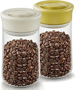 Overnight Oats Containers with Lids, 2 Pack 27oz Glass Jars with Airtight Lids, Wide Mouth Mason Jars, Food Coffee Bean Storage Containers for Yogurt, Chia Pudding, Snack, Salad(Yellow+Beige)