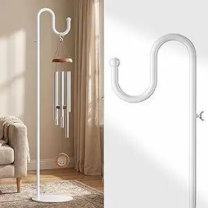 74" White Shepherds Hook Stand, Adjustable Wind Chime Stand with Heavy Duty Base, Free Standing Plant Hanger Pole for Bird Feeders, Lanterns, Wreaths & Plants, Indoor Outdoor, Holds Up to 20 LBS